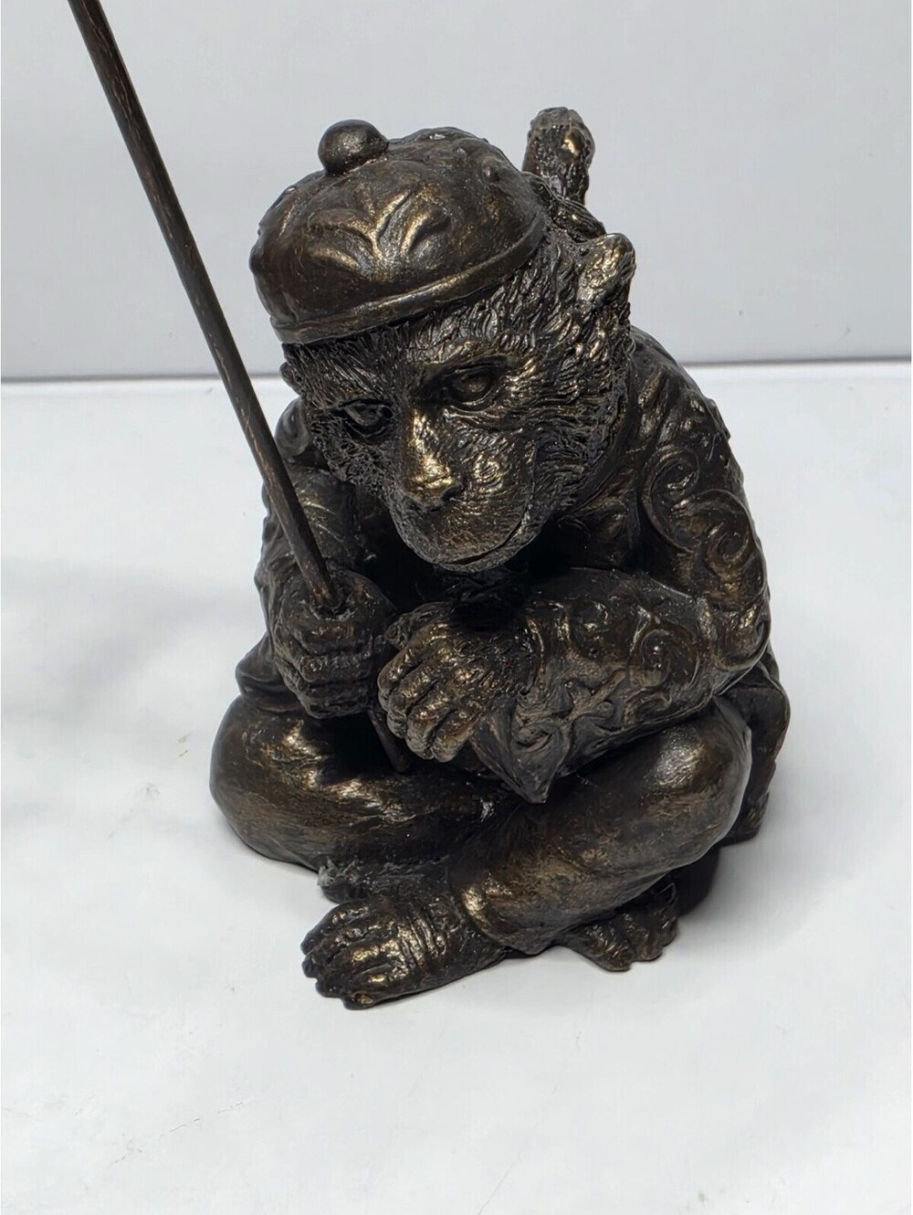 Faux Bronze Mini Monkey Wearing Fez Hat Wire Umbrella Statue